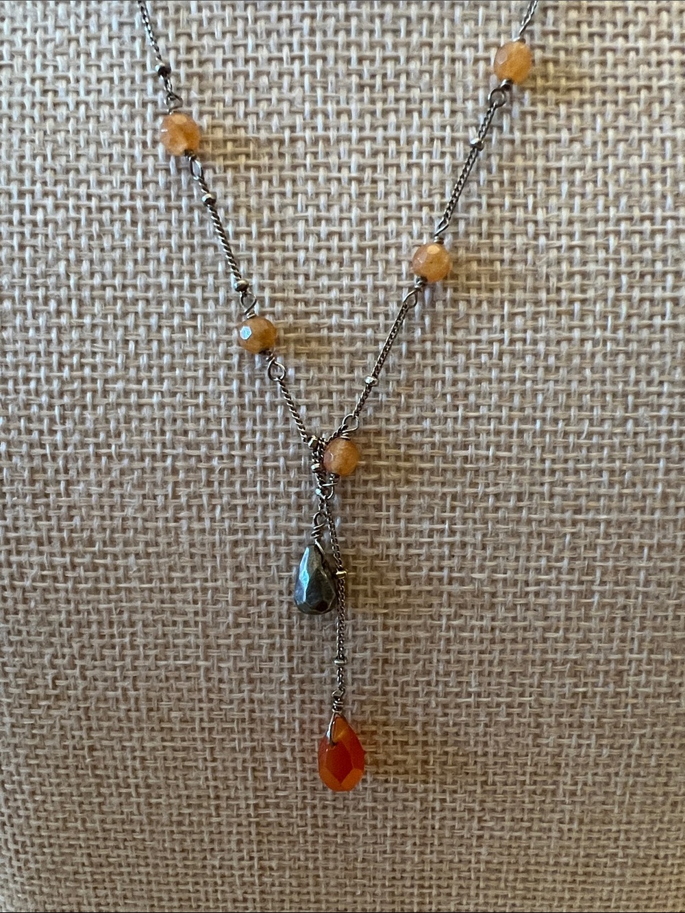 Women’s Orange Faceted Teardrop Y-Necklace Sterling silver